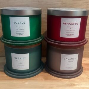 HomeWorx aromatherapy candles set of 4. Joyful, peaceful, clarity and balance